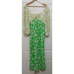 Rixo womens size 8 long maxi boho sweetheart green floral dress beach